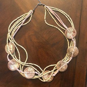 Multistrand Wood Bead and Leather Statement Necklace